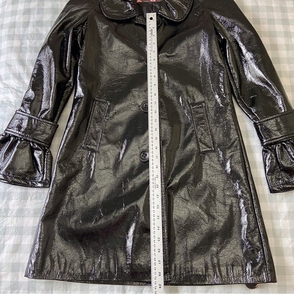 BB DAKOTA black trench coat glossy 60’s 70’s faux patin leather jacket med - Picture 12 of 16